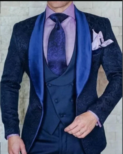 3 PieceLuxury Jacquard Men Suits 2024 Italian Design Purple Smoking Wedding Tuxedo  Prom Party Suits for Men (Blazer+Vest+Pants)