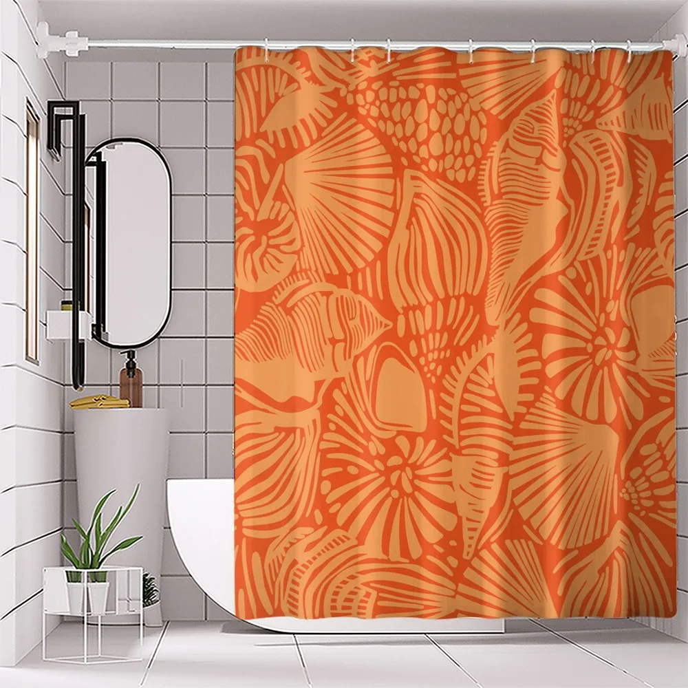 

Orange textured flowers Shower Curtain Washable Dirt-Resistant Shower Head waterproof Polyester Bath Curtain For Home Decor