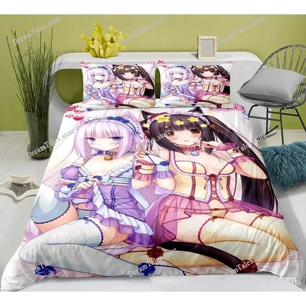 

Cute Anime Cat Maid Pattern NEKOPARA Bedding Set Game Printing Duvet Cover and Pillowcase Bedroom Decorate for Otaku Teens741