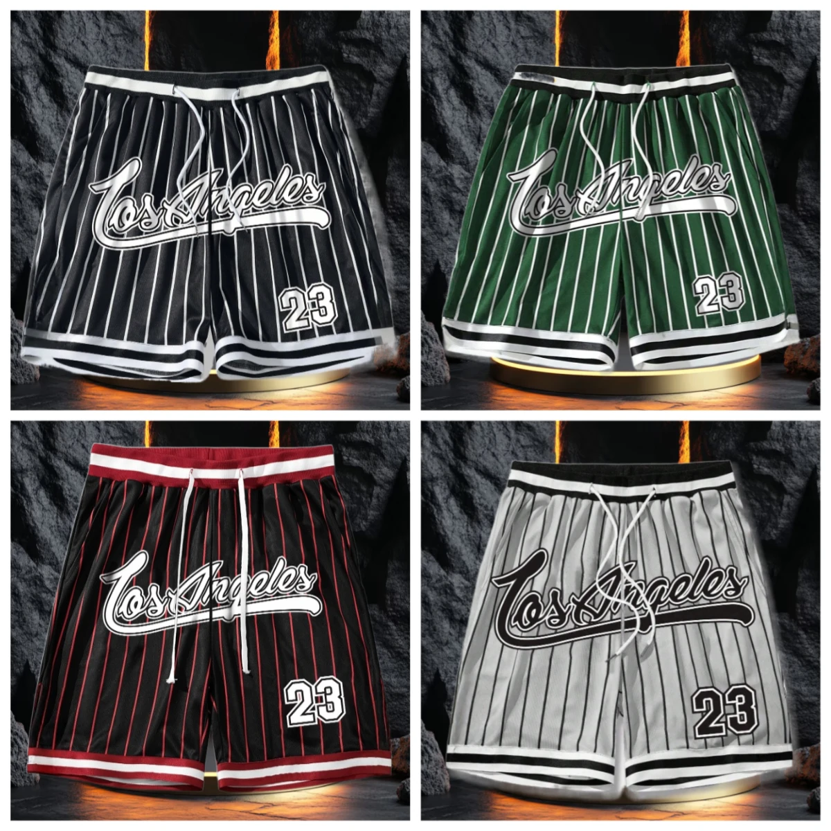 

Мужские свободные шорты Los Angeles 23, быстросохнущие полосатые шорты с 3D принтом на шнурке для лета, повседневные спортивные шорты унисекс большого размера