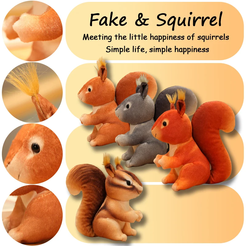 25cm Grey INS Like Real Squirrel Plush Toys 4 Colors Stuffed Animal Simulated Little Squirrel Home Decor Birthday Gifts for Kids