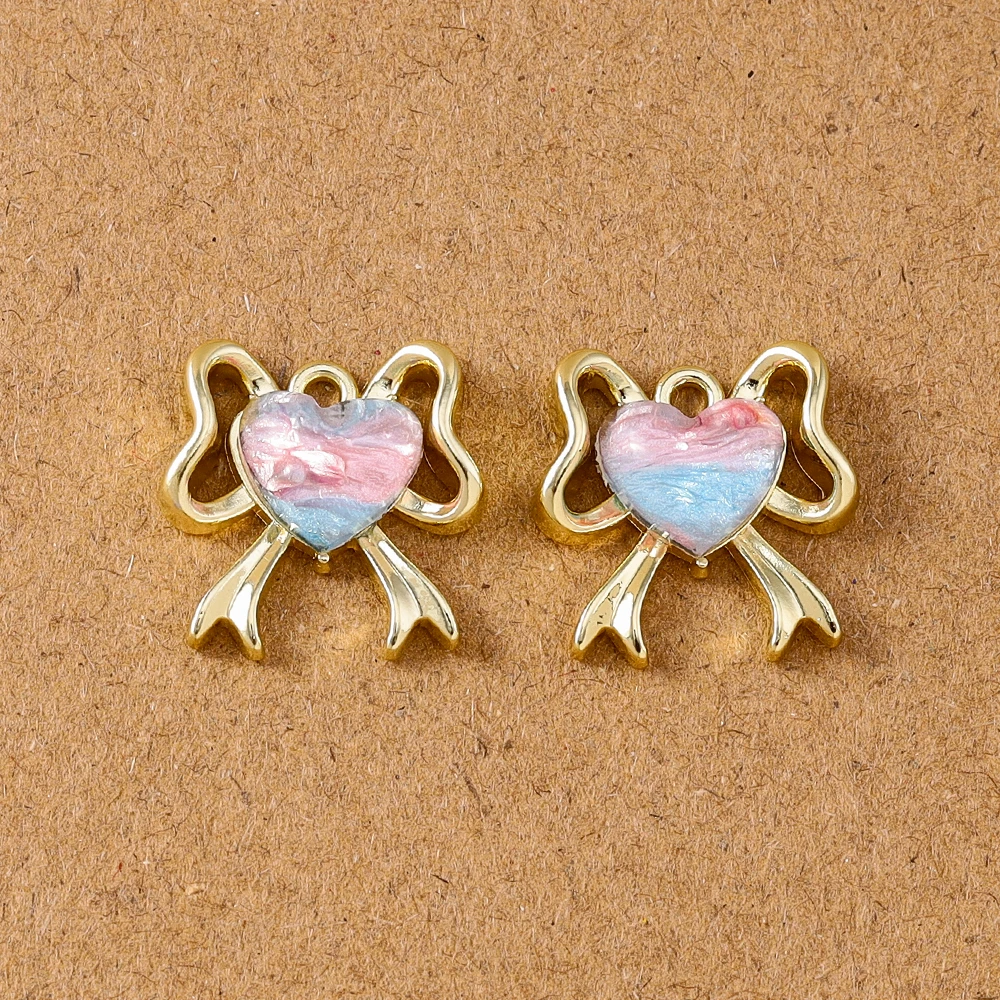 

5pcs Cute Gemstone Love Heart Bowknot Charms Pendants for Jewelry Making Necklace Earrings Bracelet DIY Accessories Supplies