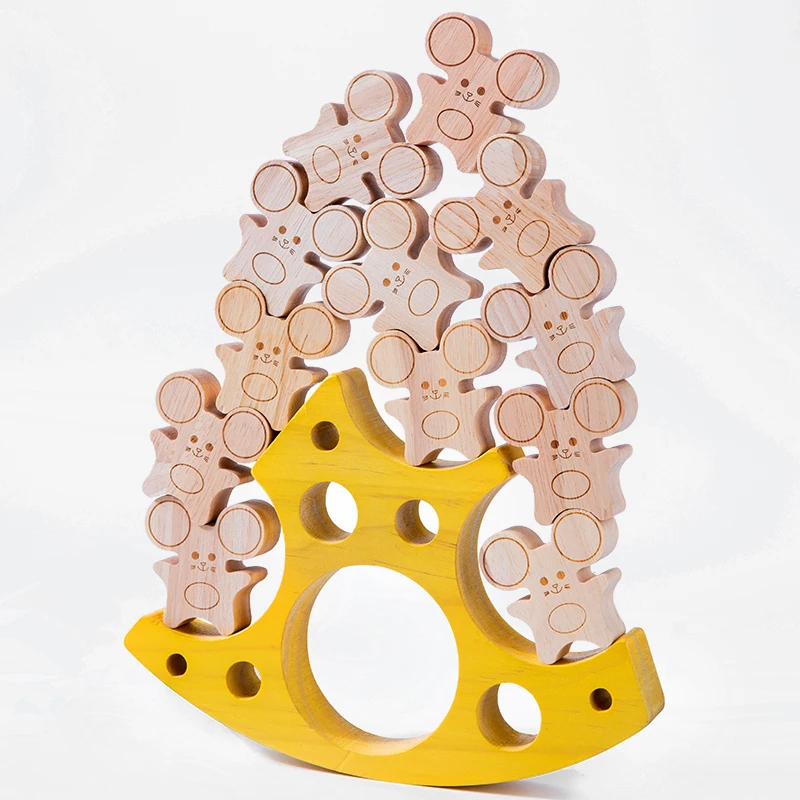 Rato de madeira e queijo empilhamento brinquedo animal equilíbrio desafio alta empilhamento interação pai-filho blocos de construção brinquedos das crianças