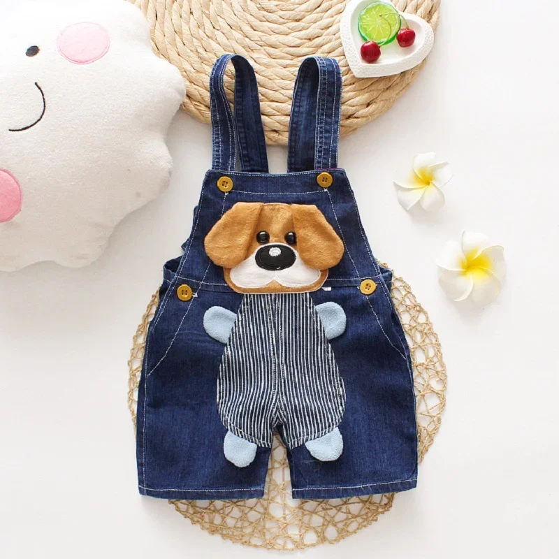 DIIMUU Kids Infant Baby Clothing Overalls Shorts Pants Boys Girls Denim Jumpsuits Toddler Clothes Cartoon Casual Jeans Playsuits