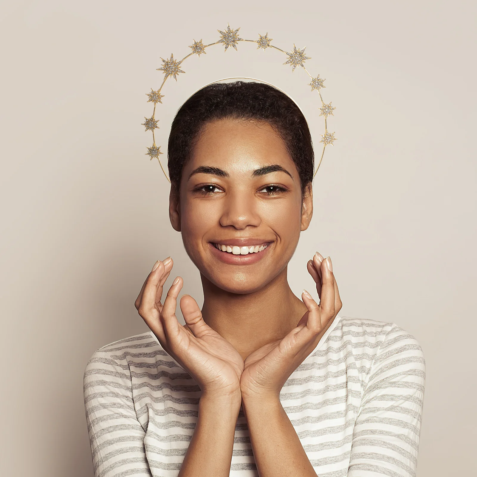 

Six-Pointed Star Headband Double Layer Lightweight Cosplay Party Wedding Bridal Hair Hoop Goddess Headdress Star Headband