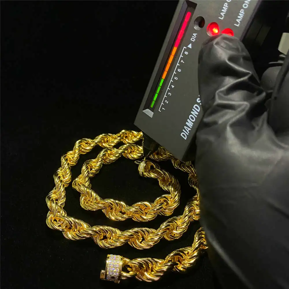 

Wholesale 11mm 925 Solid Silver Rope Chain Moissanite Buckle Gold Plated Hip Hop Cuban Necklace Iced Out Diamond Cuban Links