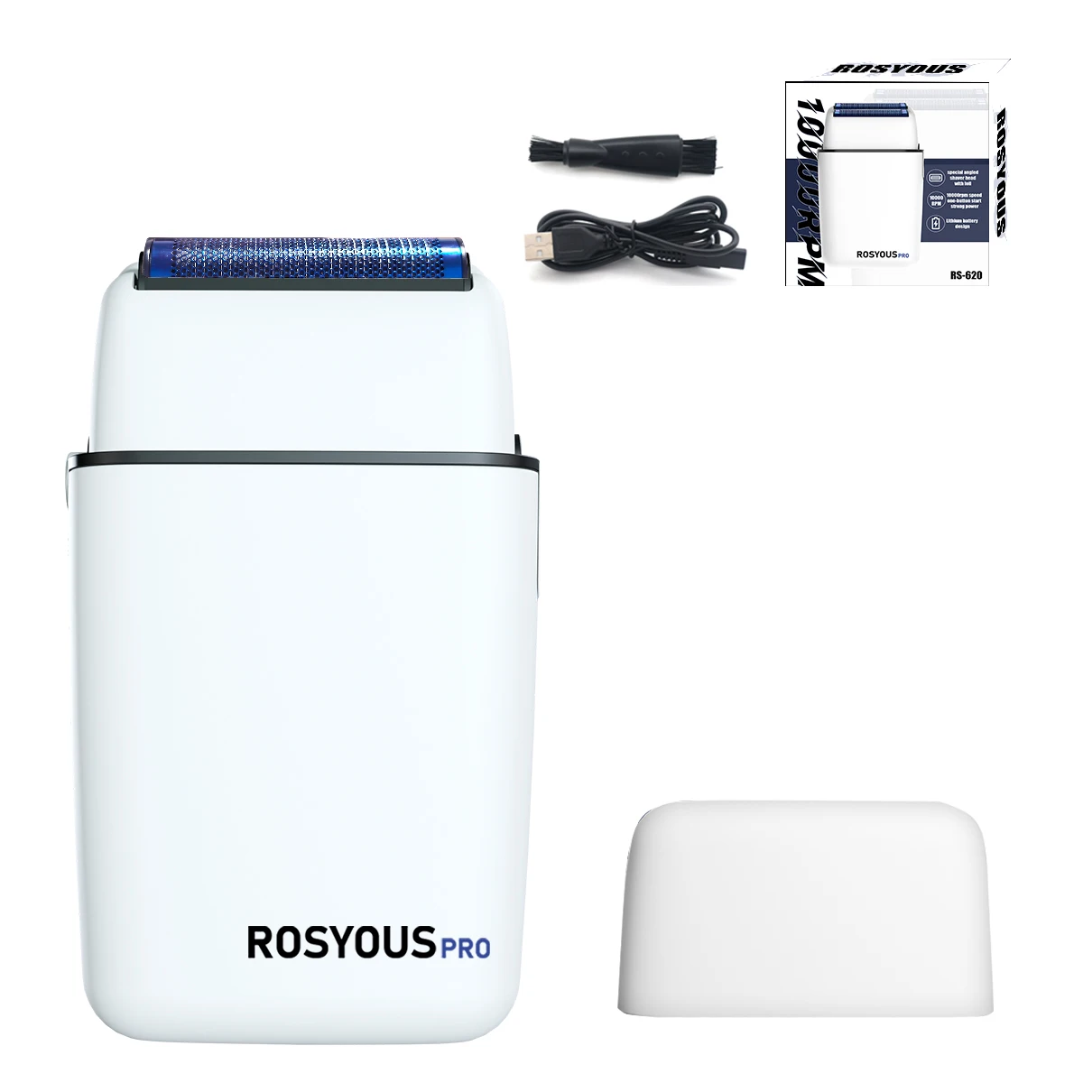 ROSYOUS RS620 Doppelfolie Blau Hypoallergenes Messernetz 10000 U/min USB Schnurloser professioneller Friseurrasierer Haarschneidemaschine