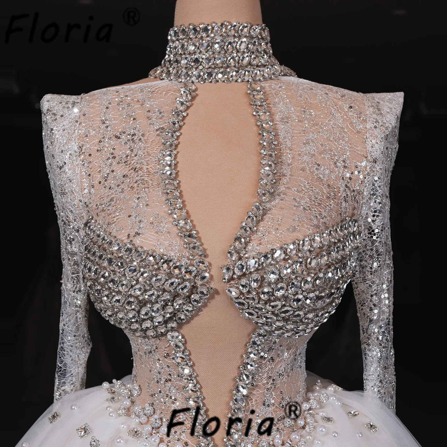 Sexy Crystal Bead Cocktail Dress Silver Beaded Long Sleeve See Through Top Tired Tulle Prom Dress Ballet Dancer Skirt Customized