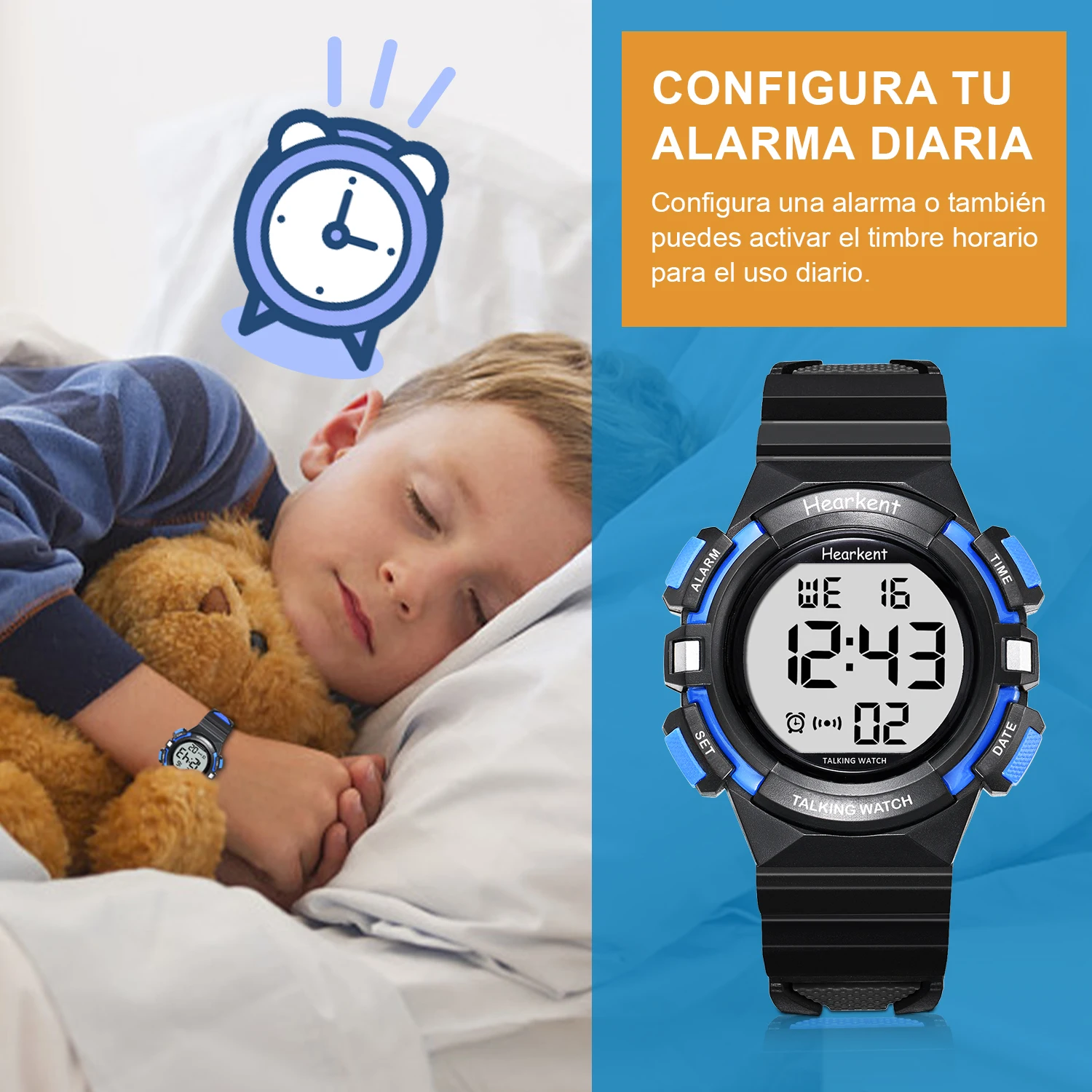 Reloj parlante con alarma para niño y niña, pulsera Digital electrónica de habla en español