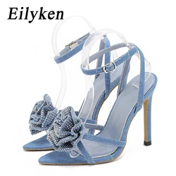 Eilyken cinturino con fibbia alla caviglia sandali in Denim estate fiore di cristallo da donna scarpe con tacco sottile scarpe da ballo Sandalias Mujer