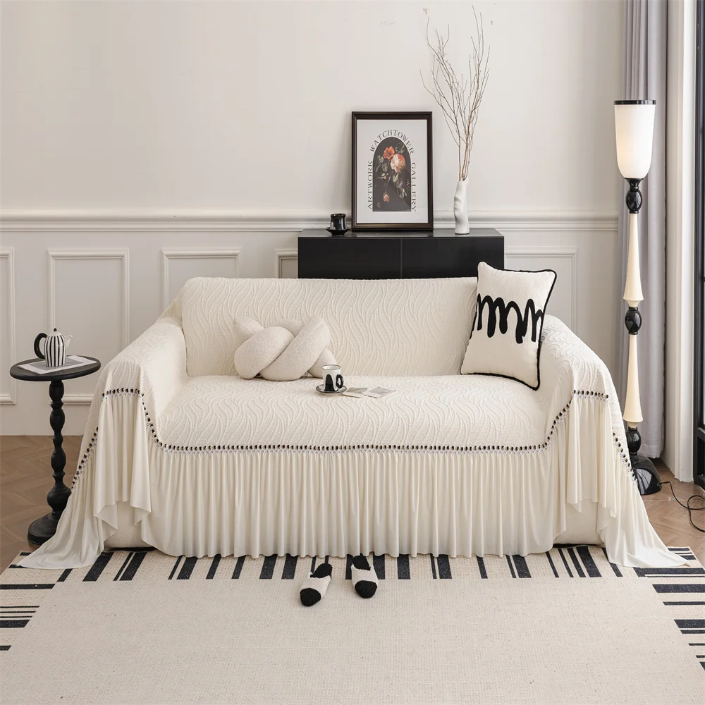 Sofa Cover with Skirt Design Anti-Slip Cat-Resistant Bubble Pattern Four Seasons Sofa Protector