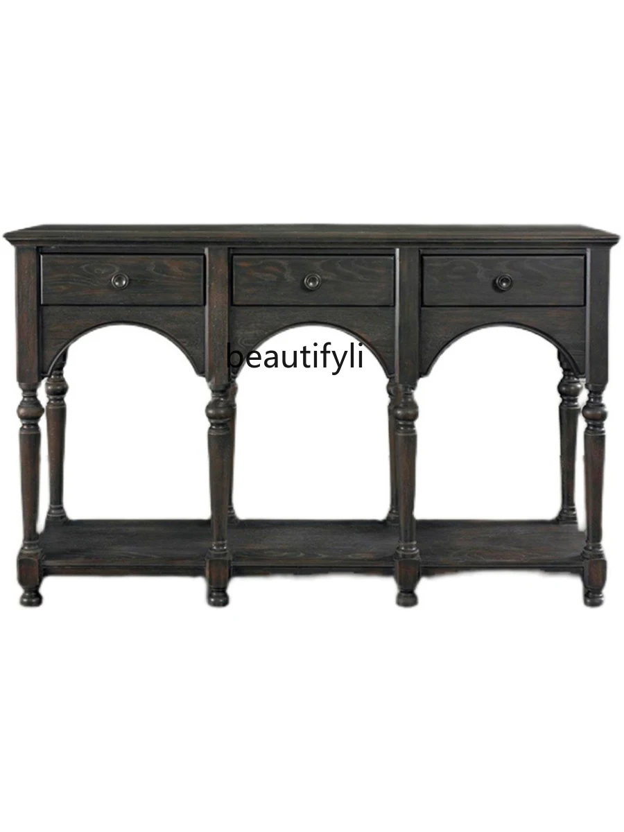 

American-Style Solid Wood Entrance Console Tables Console French Retro Domestic Living Room Curio Cabinet Sideboard Cabinet