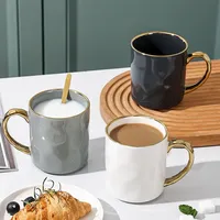 400ml Ceramic Coffee Cups Light Luxury Creative Gold Rim Water Cup Breakfast Oatmeal Milk Juice Mug Office Household Drinkware