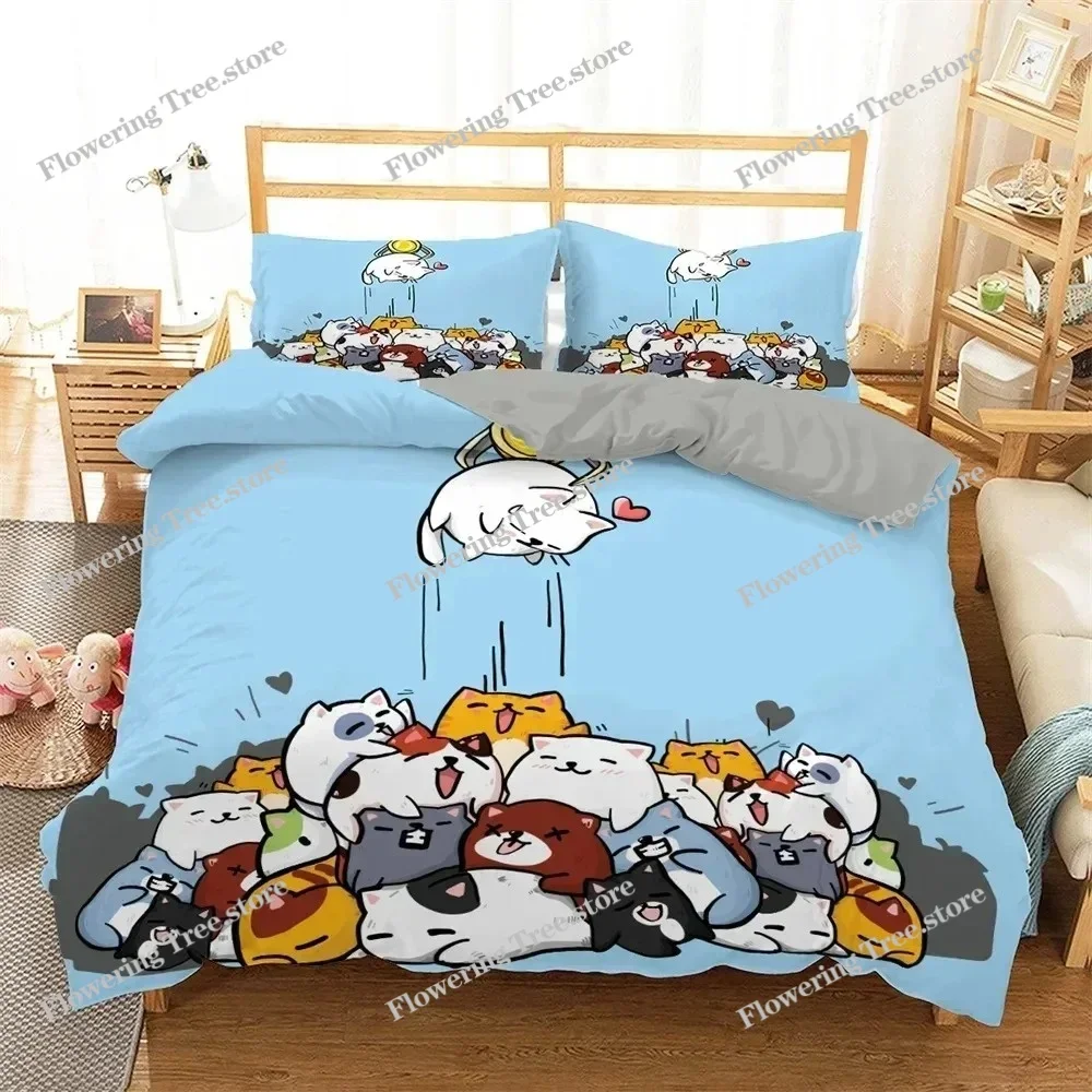 Cartoon Cat Bedding Set Kids Kawaii Kitty Duvet Cover Colorful Pet Animal Comforter Cover King Twin Queen Polyester Quilt Cover