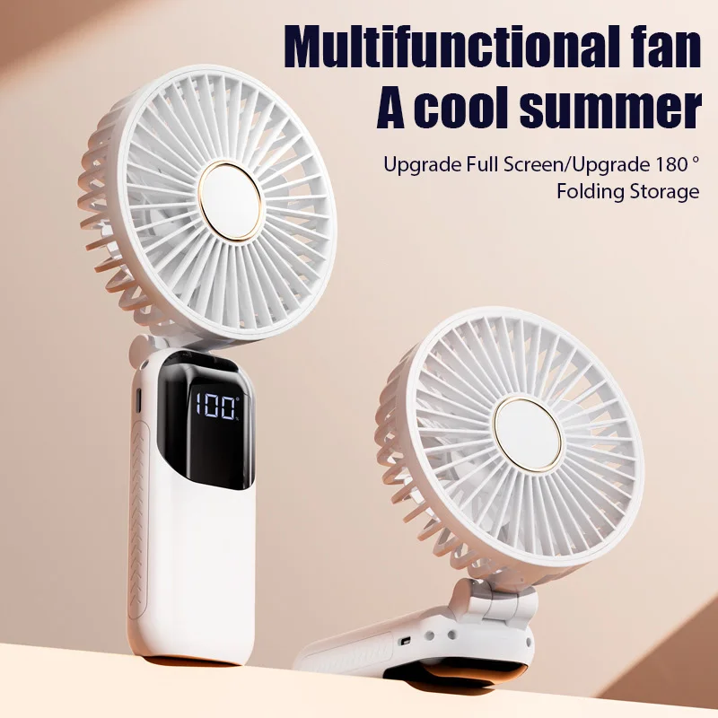 20000mAh Handheld Electric Fan Rechargeable Portable Fan Desktop Mini fan 5 Speeds Foldable Digital Display Air Cooler Camping