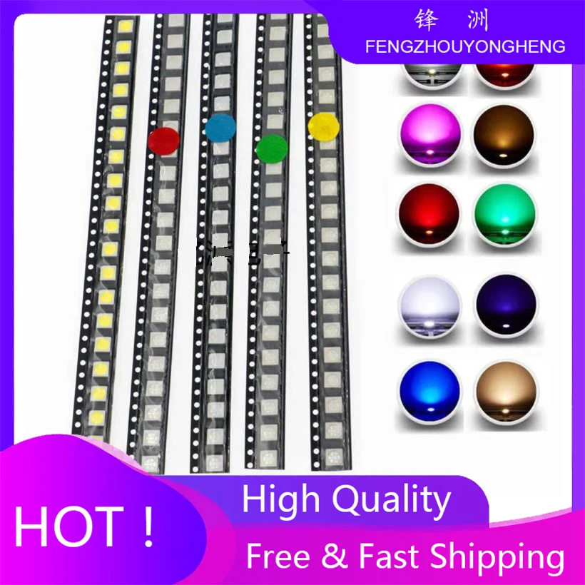 Free Ship 100pcs 5050 Light RGB Emitting Diode Super Bright High Quality Bead SMD LED Red Yellow Green White Blue Orange Purlple