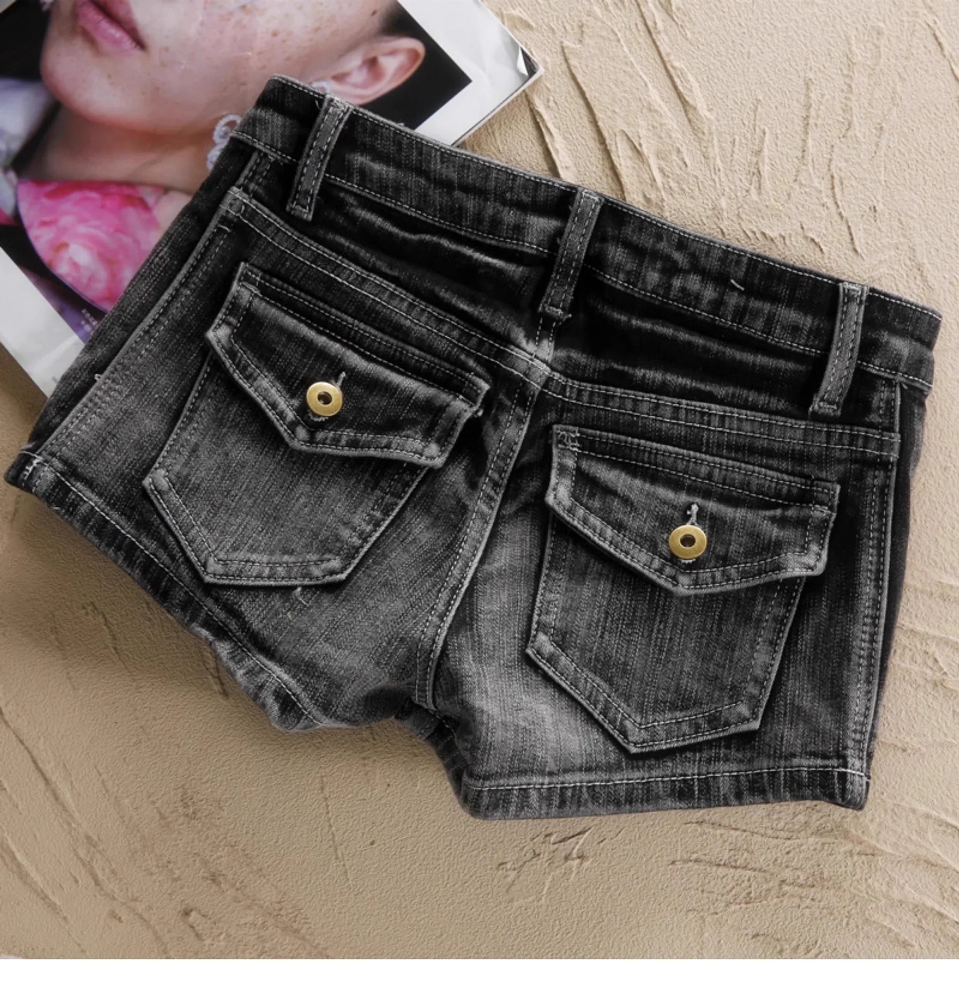 Vintage Design Fashion Women's Denim Shorts Summer Black Grey Girls Elastic Jean Shorts Tight Hot Spice Pant