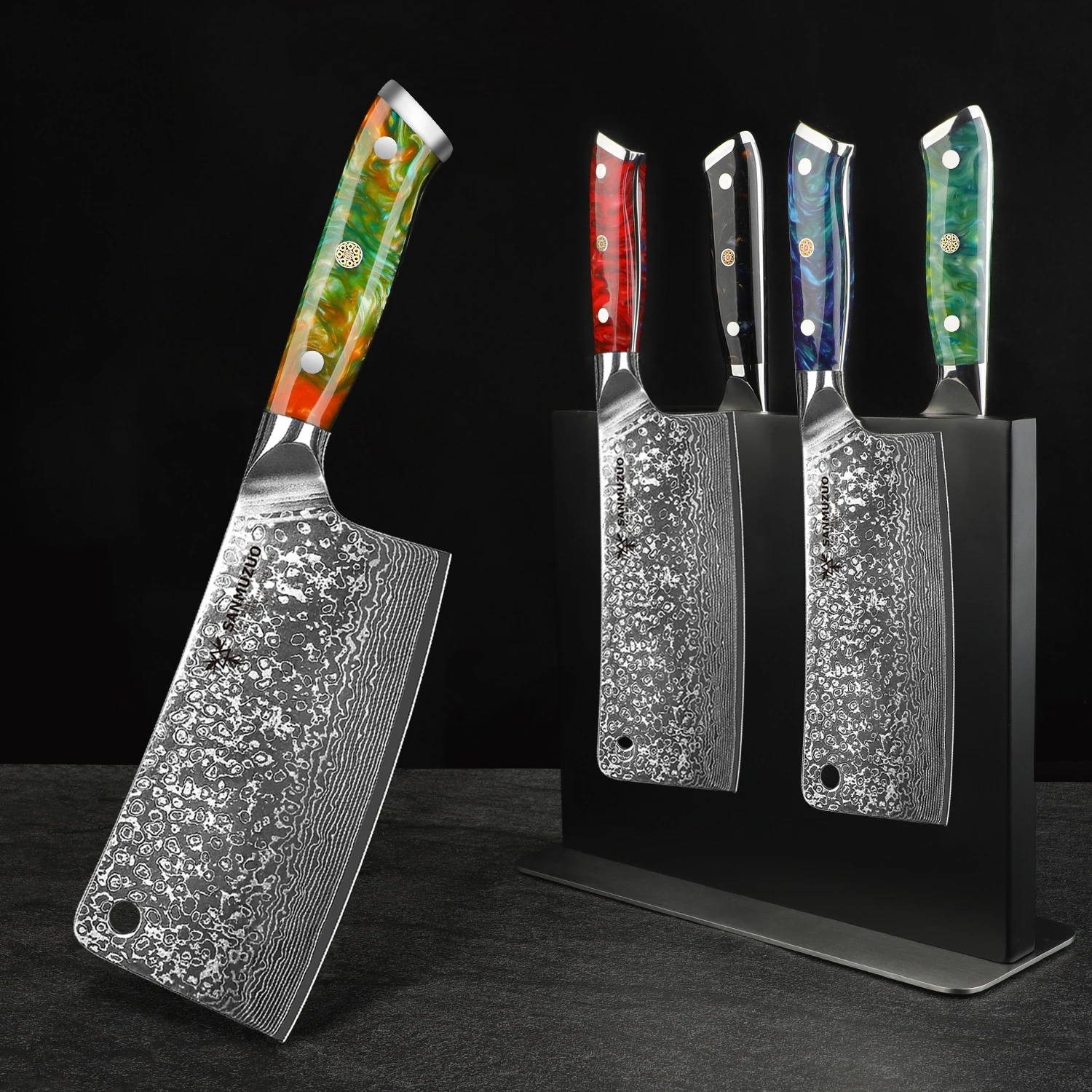 Afbeelding 6: Sanmuzuo Beenhakmes-6.5 Inch Hakmes-Xuan Serie-Vg10 Damascus Stalen Keukenmes-Handvat Van Hars (Rood)