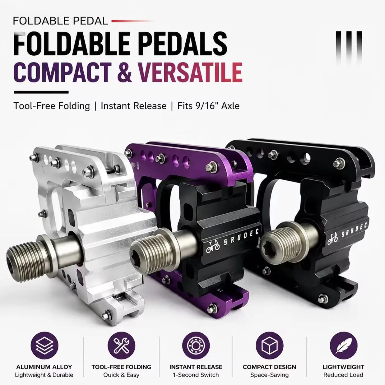 AliExpress SRUOEC Ultralight Foldable Bicycle Pedals 3‑Bearing Titanium Axle CNC Aluminum Anti‑Slip Pins 9/16" Thread Road  Bike Pedal
