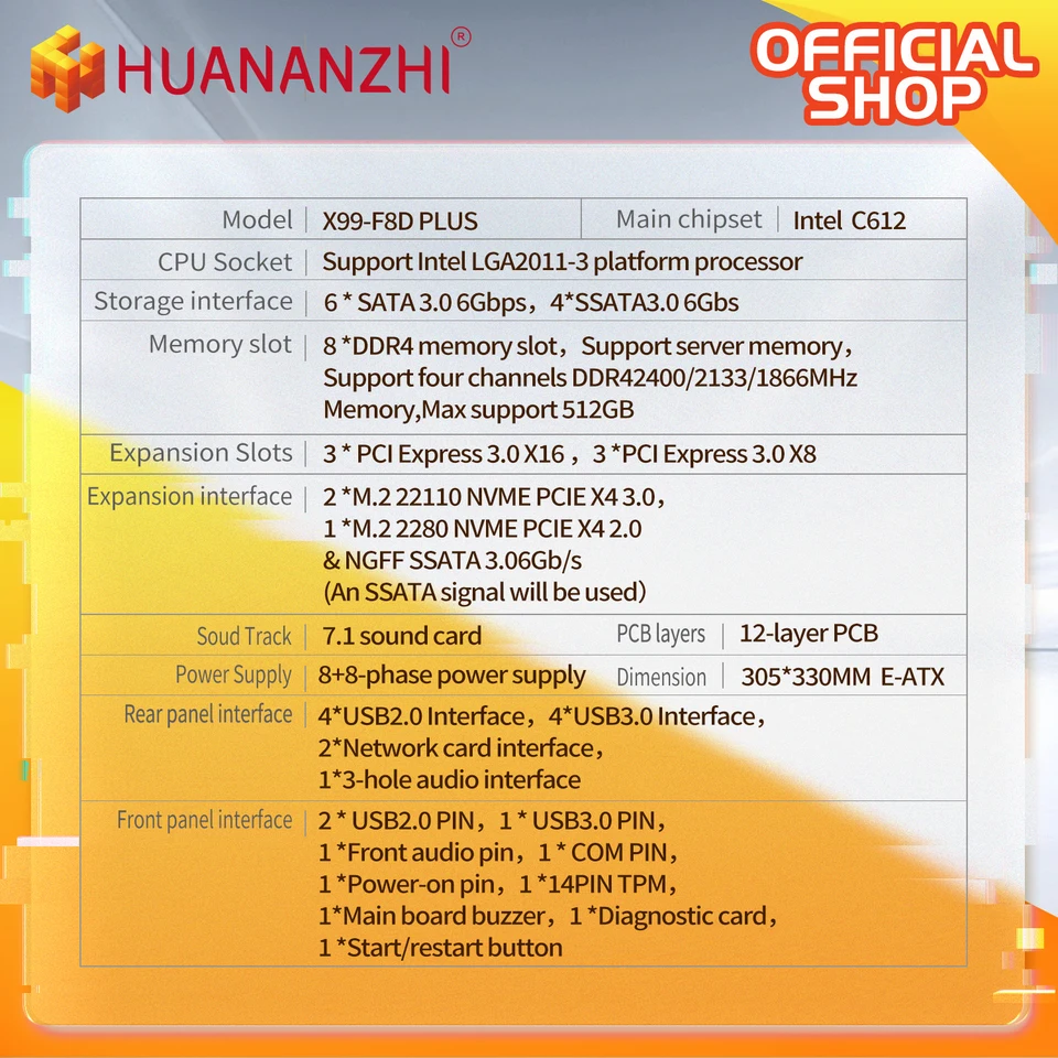 HUANANZHI X99 F8D PLUS LGA 2011-3 XEON X99 Motherboard support