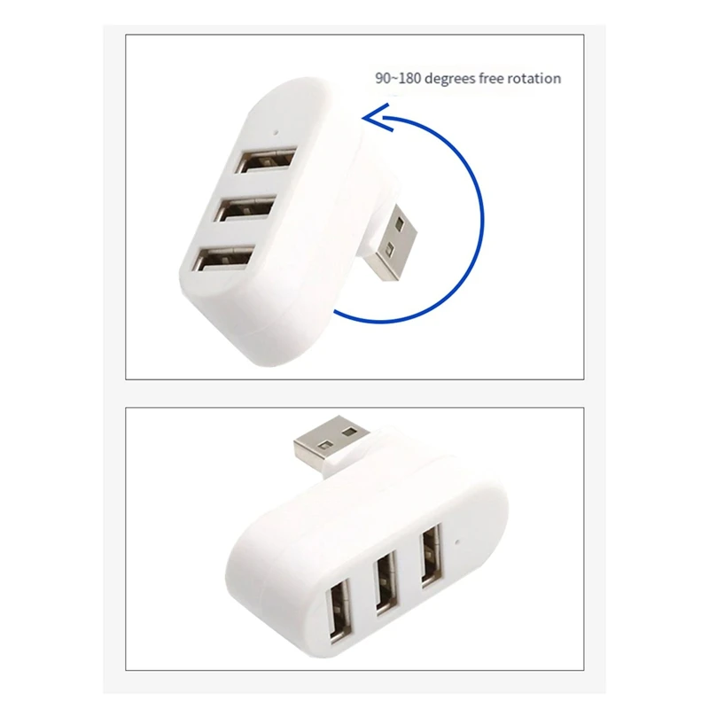3 Port USB 2.0 Hub USB Port Splitter USB 2.0 Expander 90°-180° Degree Rotatable For PC Tablet Laptop Printer Camera