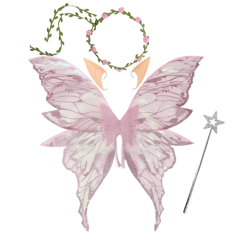 

Creative Fairy Butterfly Wings Lightweight Sparkle Dress Up Wings Set Star Wand Durable Elf Wings Costume Photo Prop