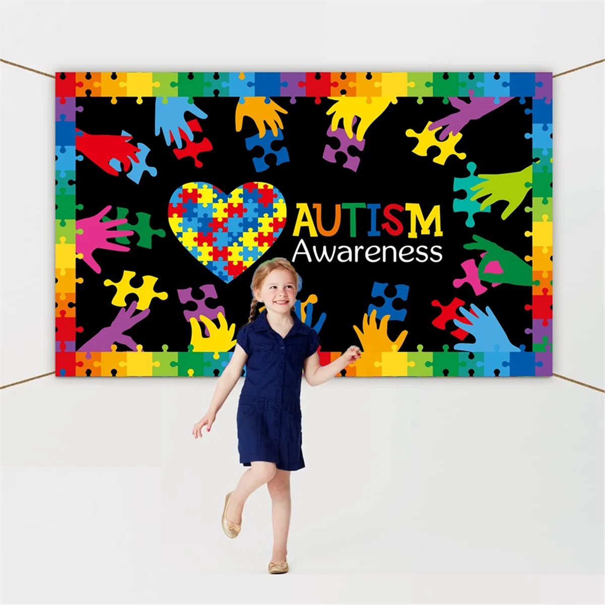 180 x115cm fotografia sfondo tessuto World Autism Day Banner sfondo Decor Party Scene Setup sfondo tessuto