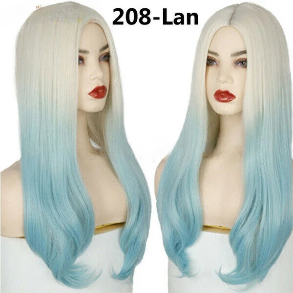 

Long Straight Blonde To Blue Wig For Women Cosplay Natural Hair Synthetic Synthetic