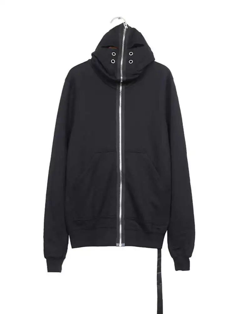 HKSH Wiosna Jesień Nowy Męski RO Styl Shark Hat Chic 4-Eyes Zipper Hooded Fashion Coat Dark Punk Hoodies Tide Sweatshirt HK0967 — zdjęcie 2
