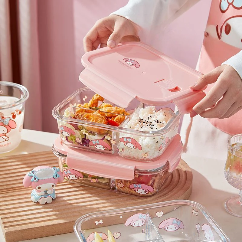 

Sanrio My Melody Glass Lunch Box Microwave Heating Special Fresh-keeping Bowl Office Worker Bento Tableware with Lid