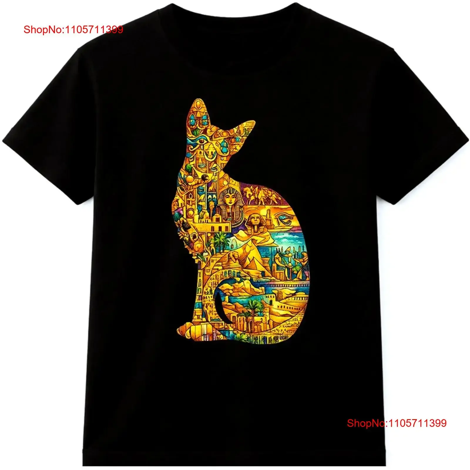 Egyptian Cat T Shirt Ancient Egypt Bastet Pyramid Pharaoh long or short sleeves vintage Washed streetwear Top For Everyday Wear