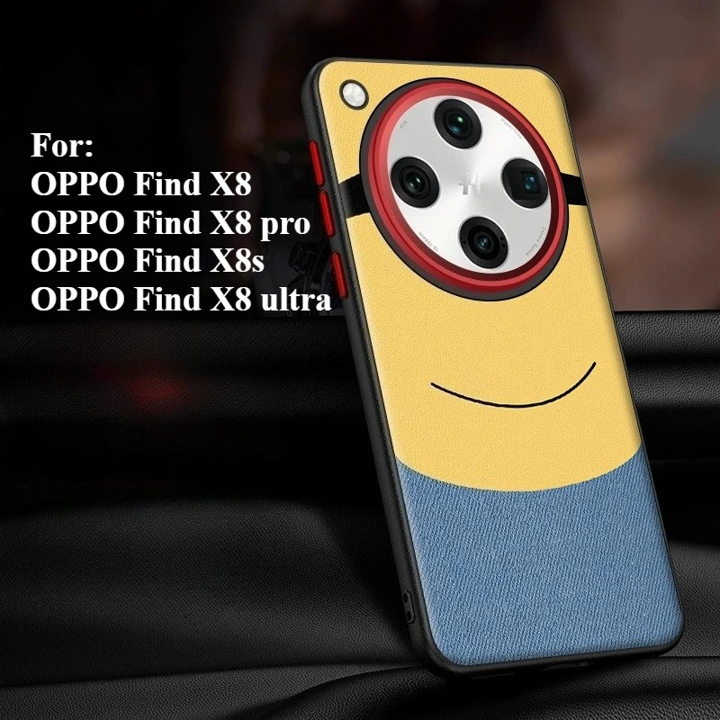 

For OPPO Find x8 x8s pro Ultra Case Luxury Plain Leather Minions Metal Lens Cover For OPPO Findx8 Ultra Shockproof Bumper Funda