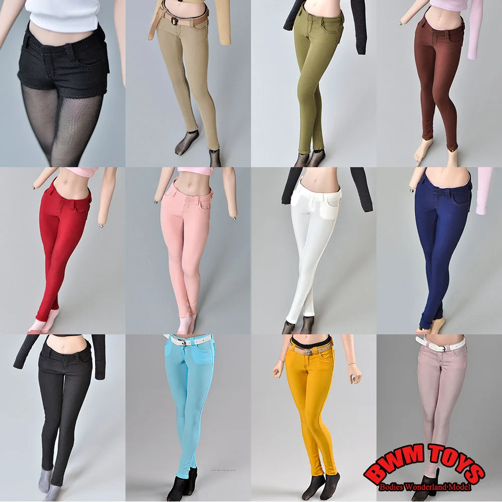 12 Farben 1/6 Maßstab Frau elastische Slim Fit Stretch Bleistift lange Hosen/Shorts Modell für 12