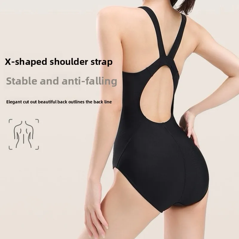 

Высокоэластичный монокини-купальник для женщин: гоночный тренировочный костюм с подушечками для груди и эффектом коррекции фигуры, чисто черный