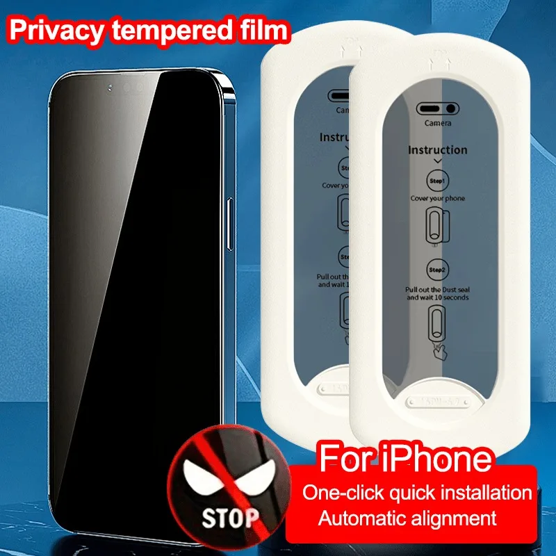 2Pcs Full Cover Privacy Screen Protector for iPhone 16 15 14 13 12 11 Pro Max XR XS Max Anti-Peeping Glass Simple Installation
