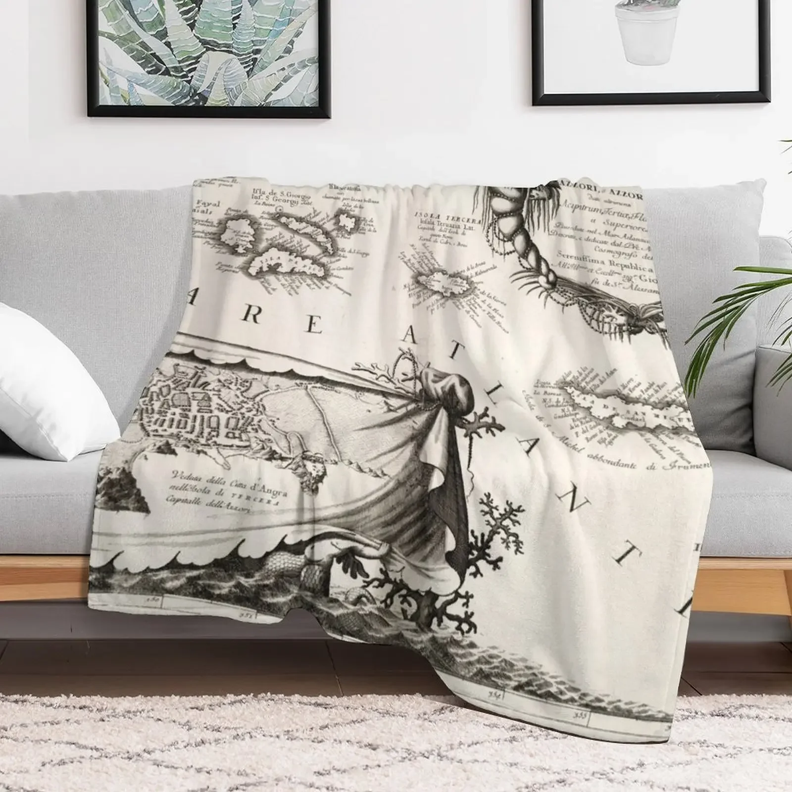 Old Azores Islands Map (1690) Vintage Portuguese Isles Atlas Throw Blanket sofa bed Sleeping Bag Custom Soft Beds Blankets