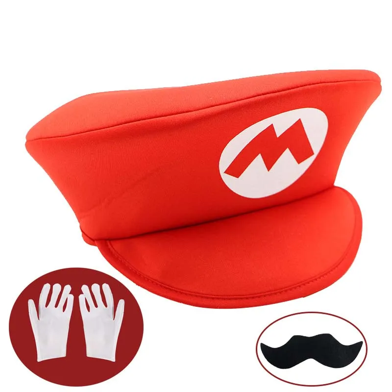 Czerwono-Zielony Zestaw Czapek Super Bros Mary Luigy Kaptury Wąsy Rękawiczki na Halloween Boże Narodzenie Cosplay Kostiumy Pasujące Akcesoria