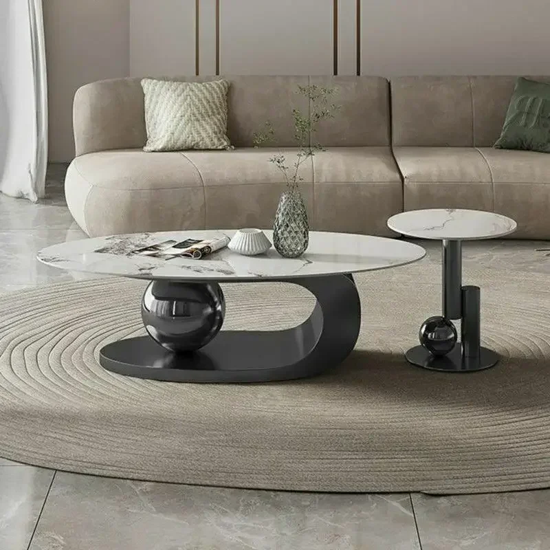 

Rock plate light luxury coffee table modern minimalist household small apartment Italian living room designer oval coffee table