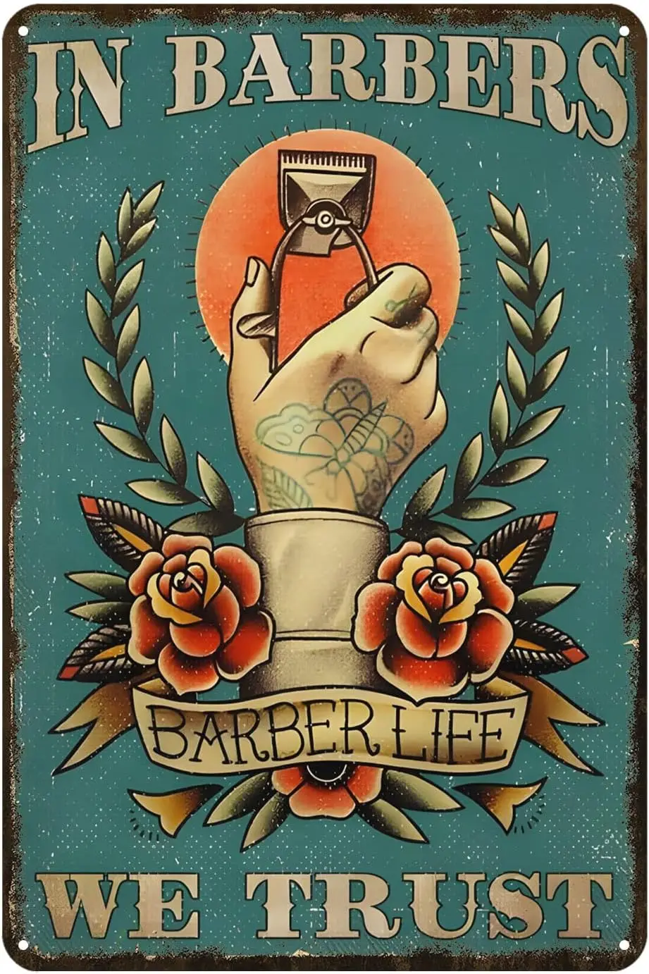 Funny Metal Sign in Barbers We Trust Retro Decor Art Home Kitchen Bar Barbershop Cafe Club Cave Wall Tin