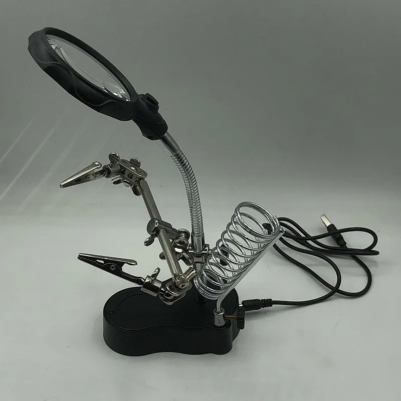 3.5X12X Helping Hands Soldering Station with LED Light & Alligator Clips Magnifier Stand for Welding