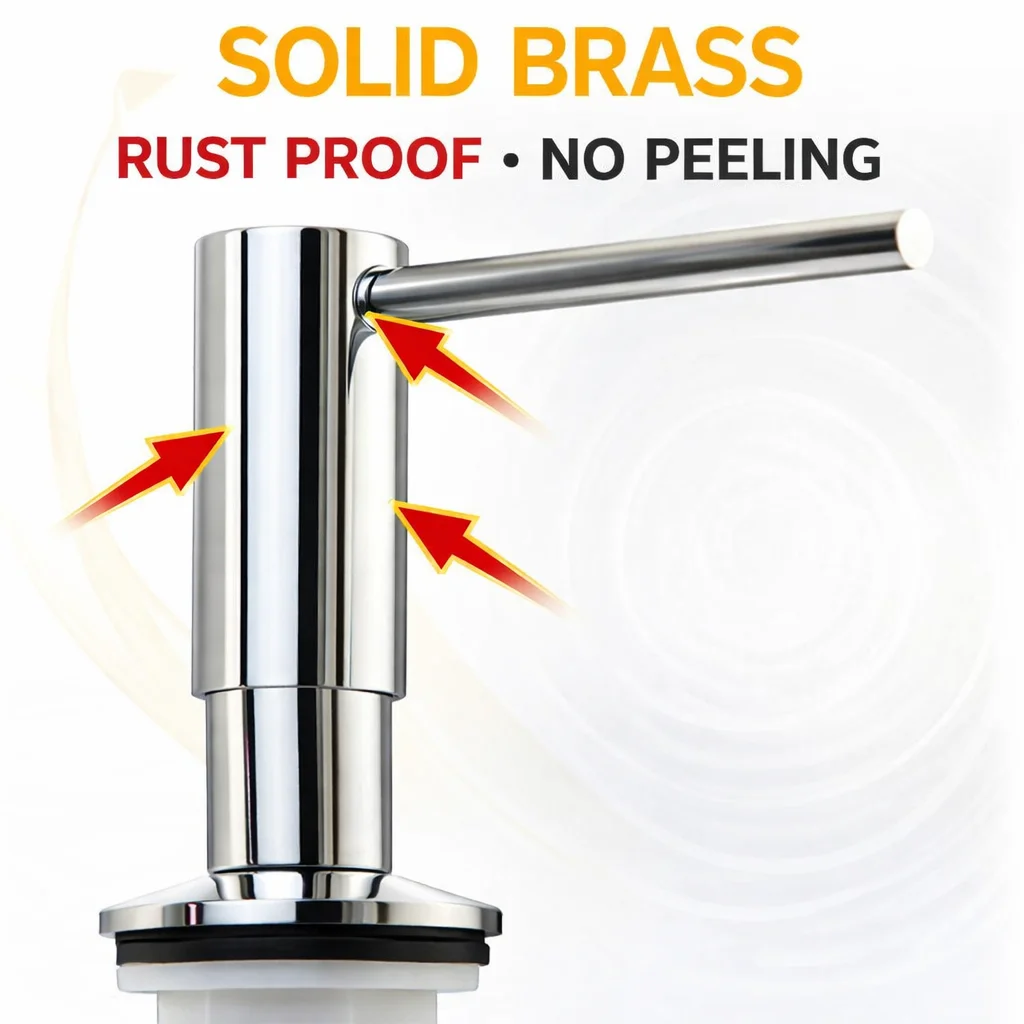 Brushed Gold Liquid Soap Dispenser Pump Dishwashing Liquid Silicone Tube Under Deck Mounted Rubber Extension Hose