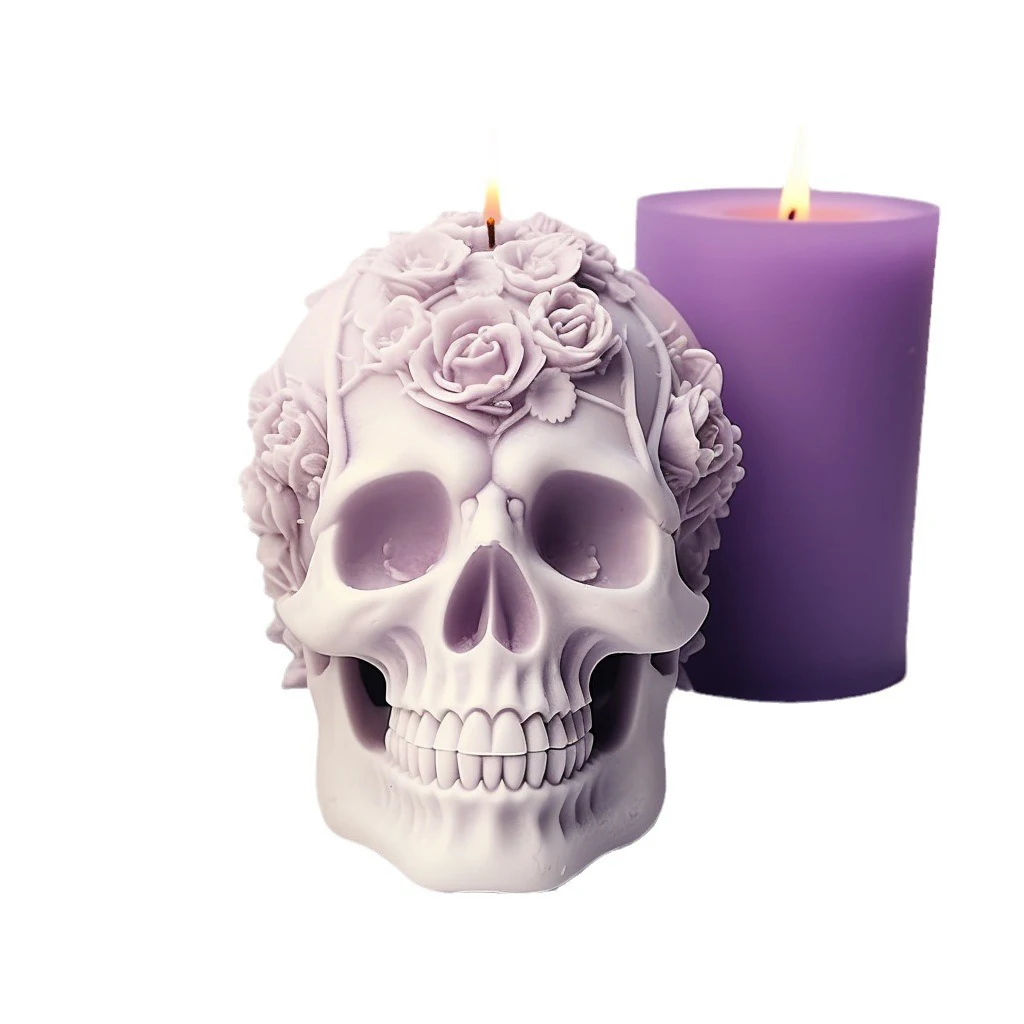 Halloween Rose Skull Aromatherapy Candle Silicone Mold 3D Skull Epoxy Resin Candle Mold Handmade DYIDIY Decoration