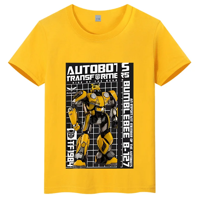 

Детская футболка с принтом Трансформеры Бамблби, из чистого хлопка, с коротким рукавом, удобная, для родителей и детей