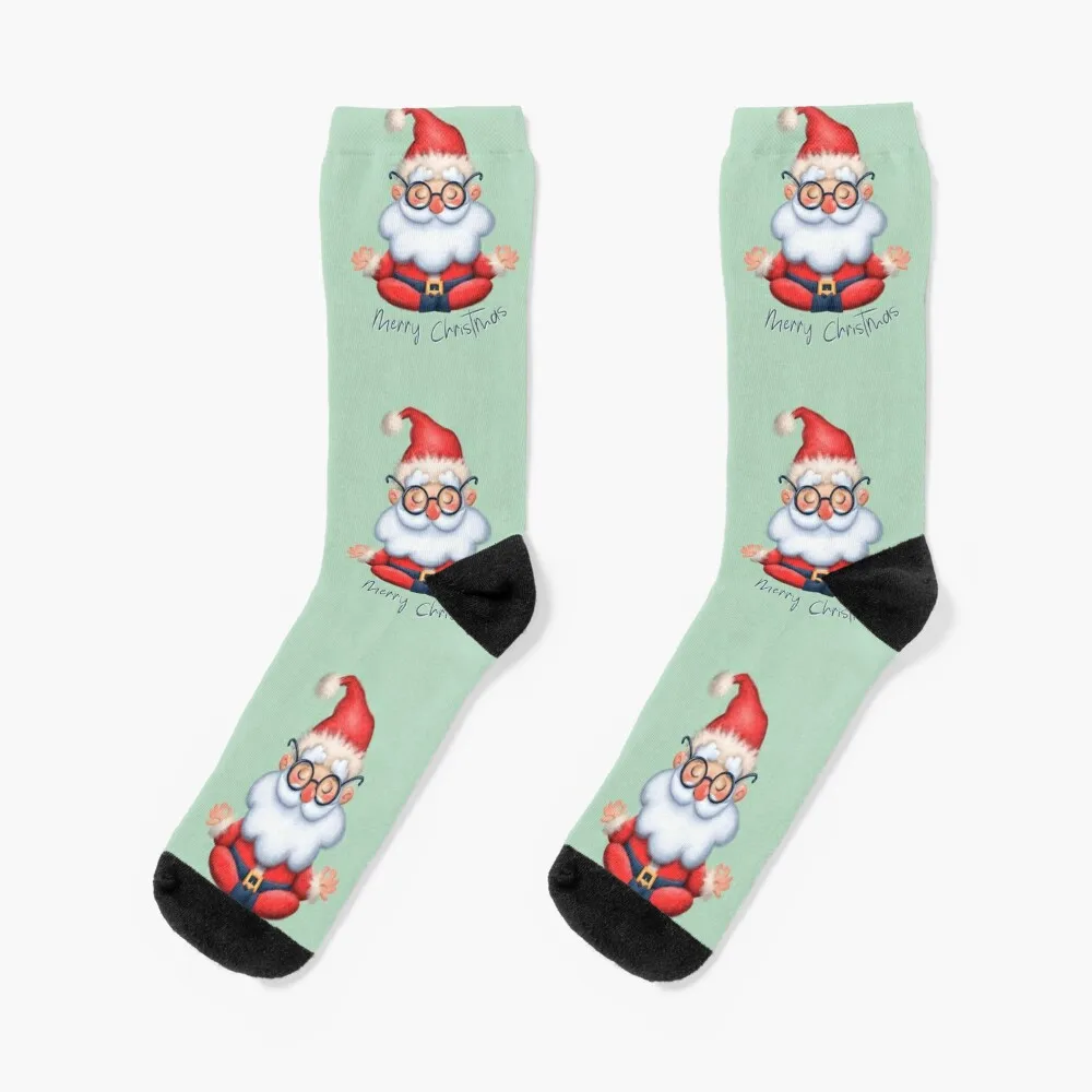 Santa Claus Meditation. Yoga. Merry Christmas Socks cool sports stockings floral Woman Socks Men's