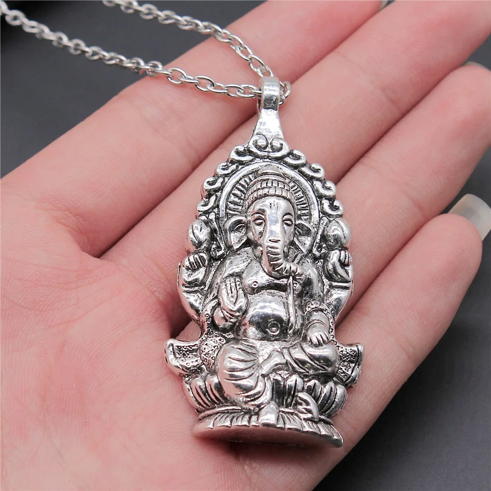 3 Colors 62x32mm Ganesha Buddha Elephant S Pendant Necklace For Women Men Punk Hiphop Long Chain Necklace Jewelry Accessories