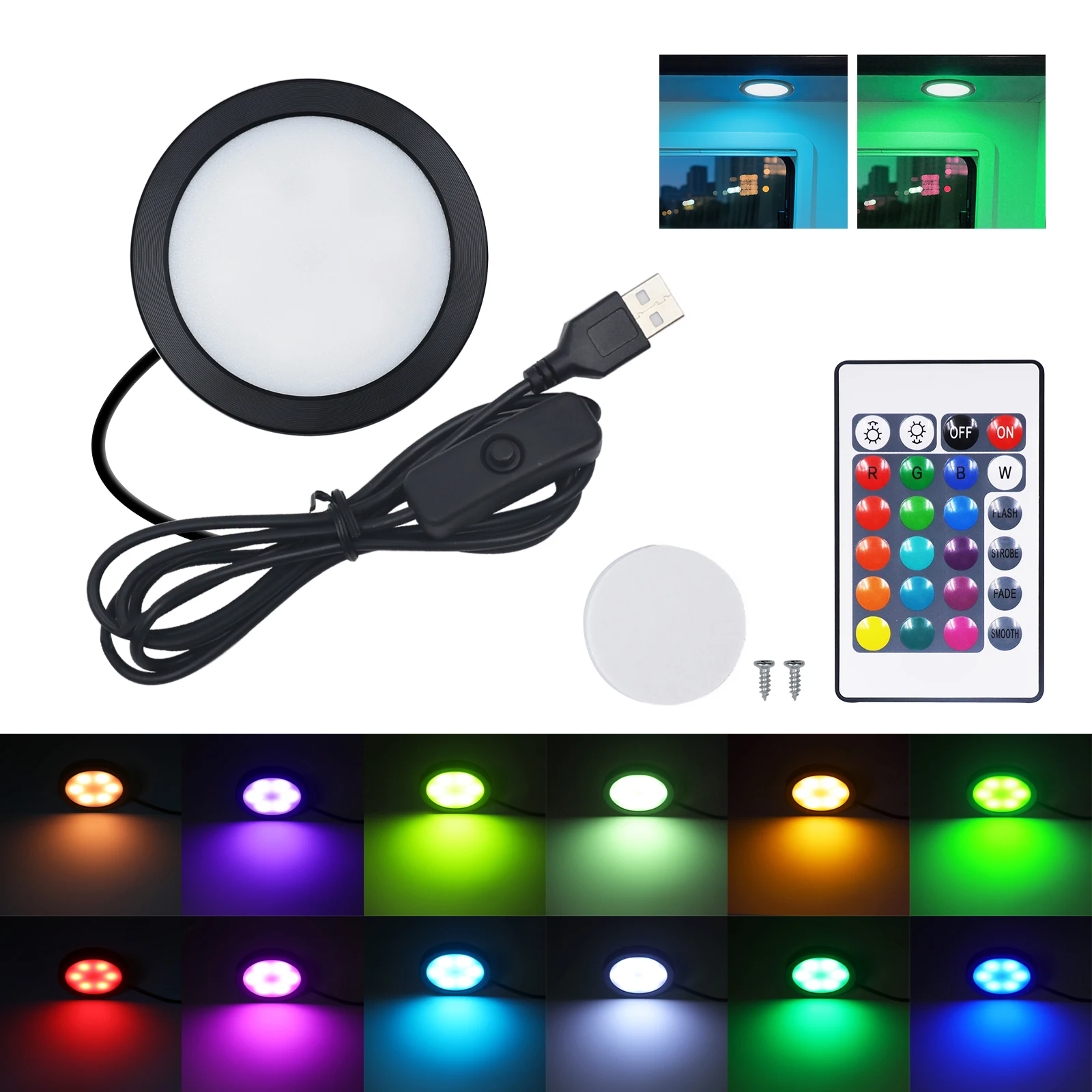 

5 В USB RGB с регулируемой яркостью под шкафом, шайба с переключателем, пульт дистанционного управления, регулируемая цветная яркость, 3D-печать, ночник «сделай сам»