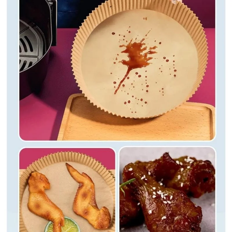 Pergamentpapier für Heißluftfritteusen – antihaftbeschichtete Einlagen in Lebensmittelqualität, vorgeschnittene runde Blätter für einfaches Reinigen, Ölabsorption, Wärmeaufbereitung