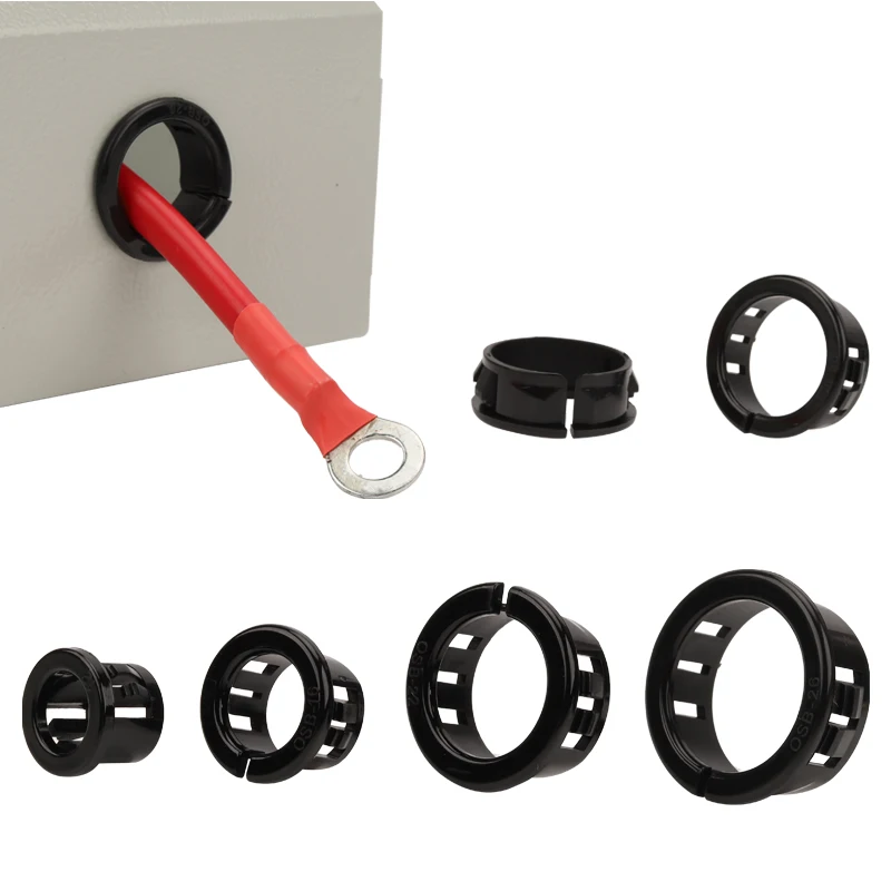 Plastic Protective Coil Buckle Type Plastic Hole Plug Cover Snap on Loop Wire Electrical Equipment Insulation Black Anti Falling