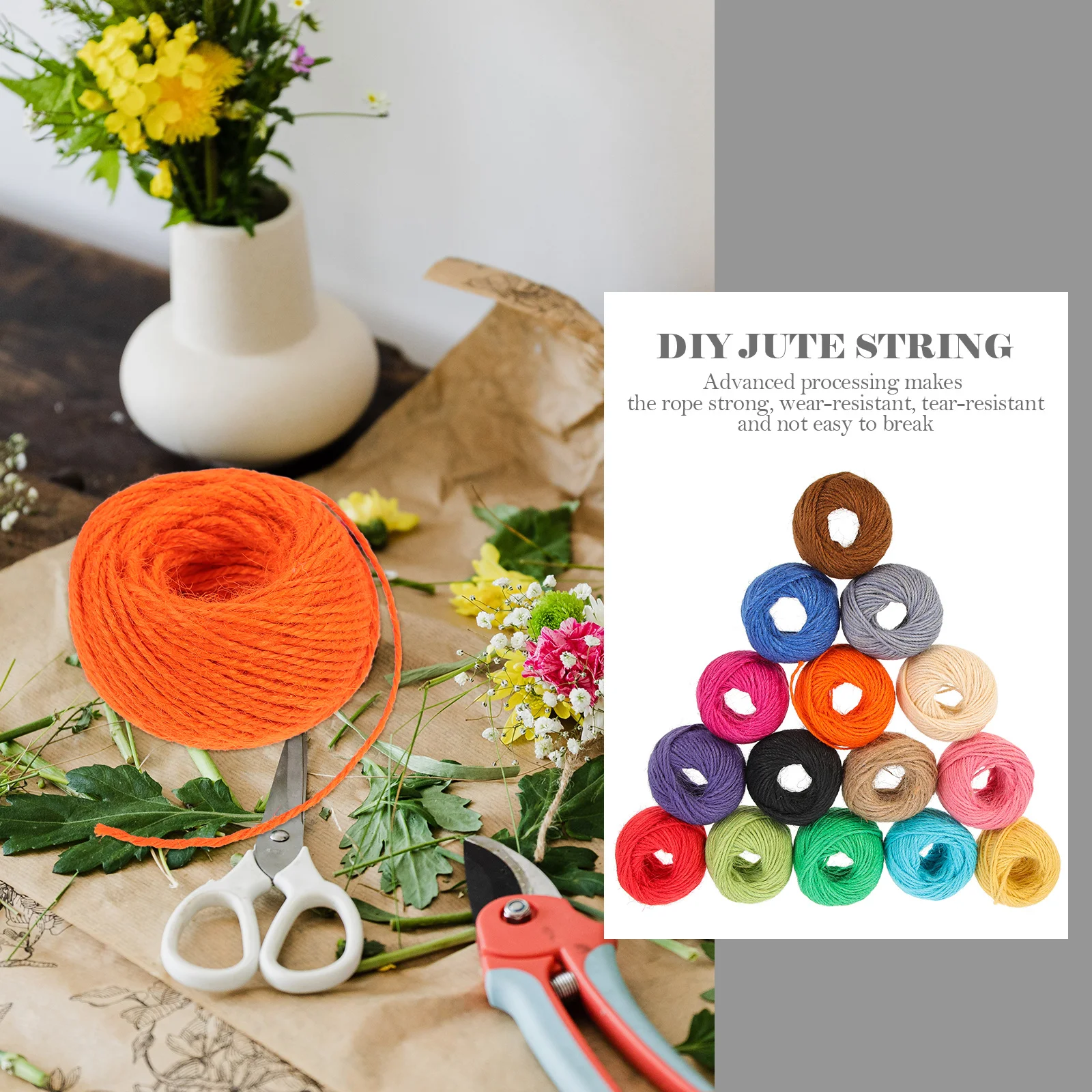 

15 Rolls Colorful Jute String Natural Fiber Twine for DIY Gift Packaging Decorative Wrapping Craft Projects Rustic Wedding Use