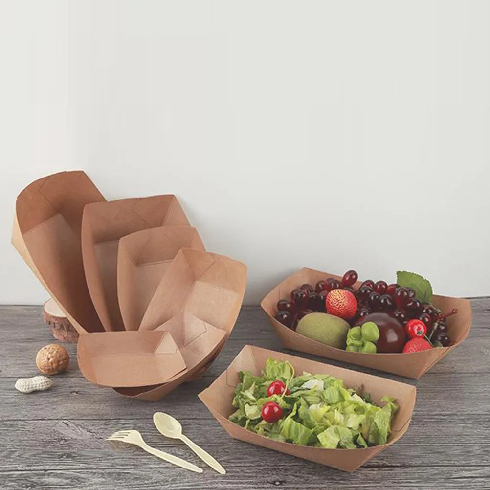 100Pcs Party Snack Kraft Shape Take Out Containers Waterproof Leakproof Microwave Safe Lunch Salad Carton